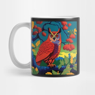 Red Owl In Japanese Printing Style Mug